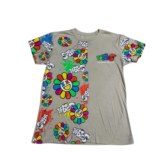 Men's Fresh Laundry Vibes Graphic Tee – Medium – Colorful Flower Smiley Print - Picture 1 of 7